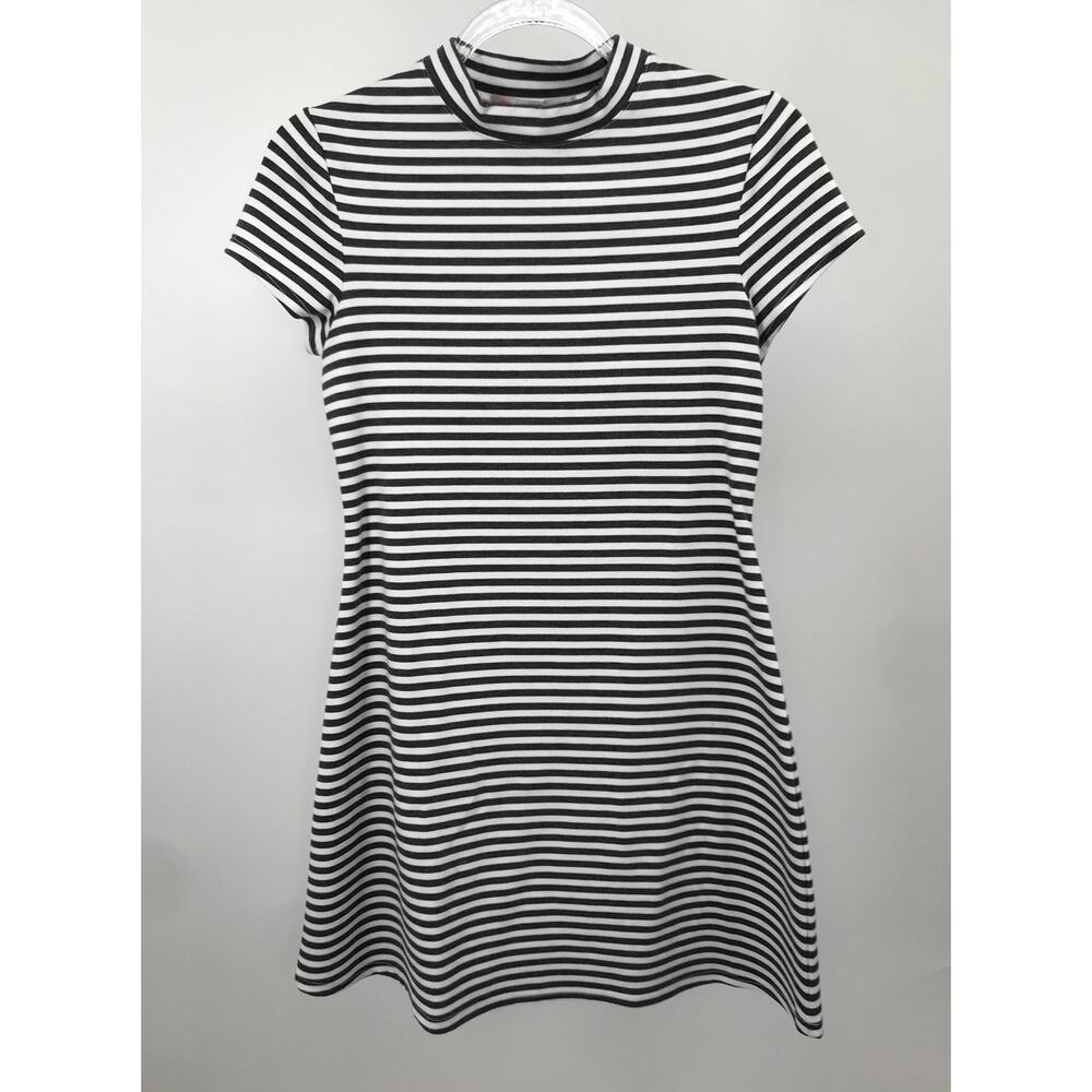 Free People Beach Gray White Striped Mock Neck T-Shirt Dress Size S - Picture 5 of 11